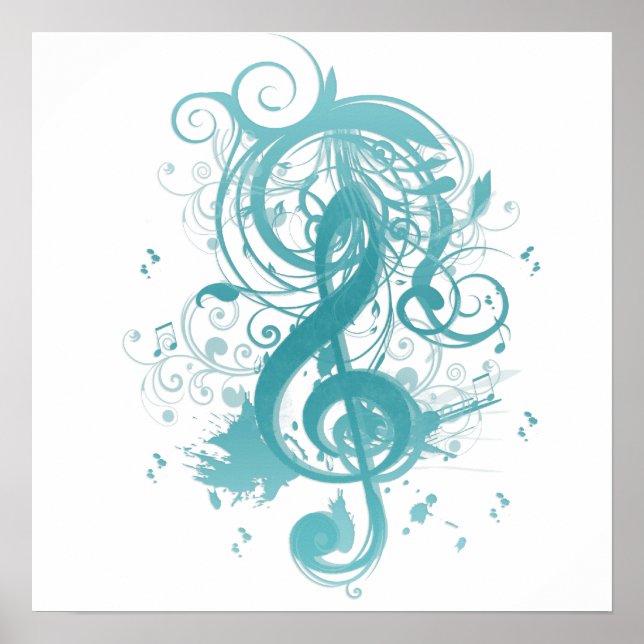 Poster Belles notes de musique cool avec des tourbillons (Devant)