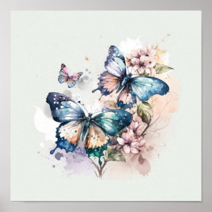 Poster Belles papillons et fleurs