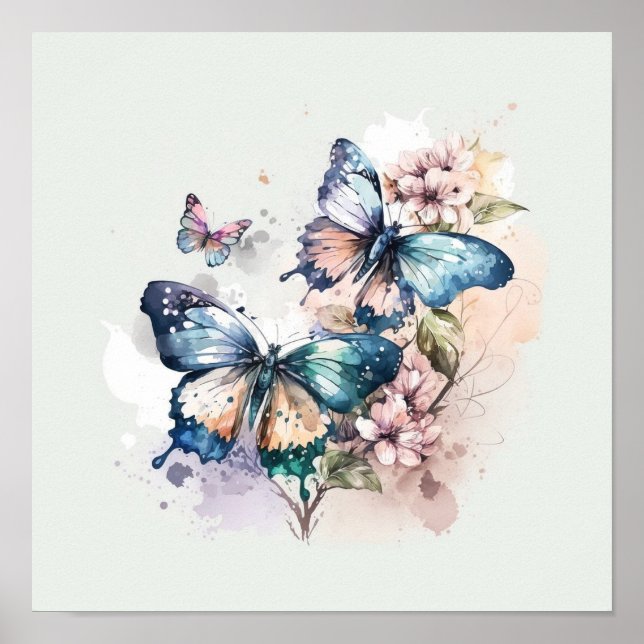Poster Belles papillons et fleurs (Devant)