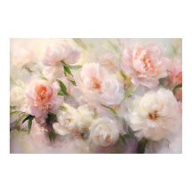 Belles Peonies Blanches et Roses Peinture à l'Aqua