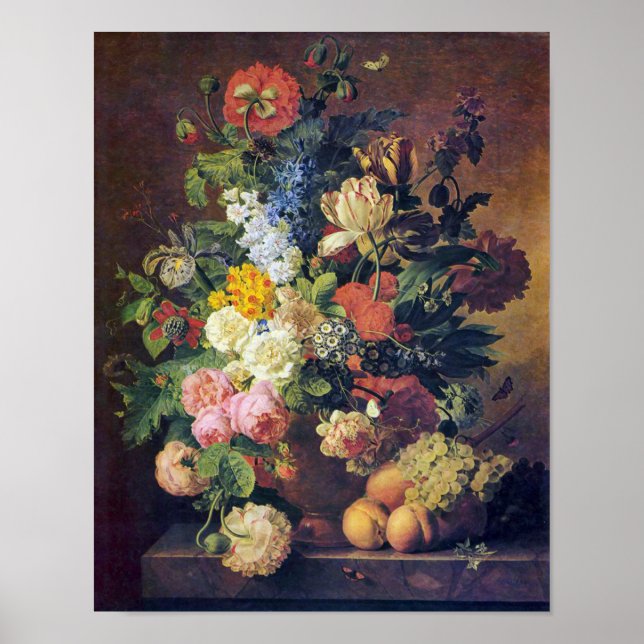 Poster Belles pivoines, tulipes et pêches (Devant)