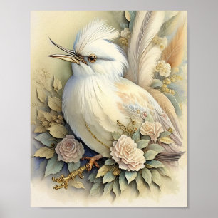 Poster Belles plumes d'impression d'oiseaux Roses doux ne
