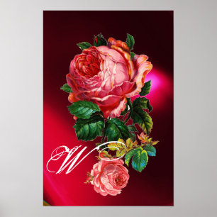 POSTER BELLES ROSES ROUGES MONOGRAMME