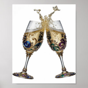 Poster Belles VERRES À CHAMPAGNE en argent