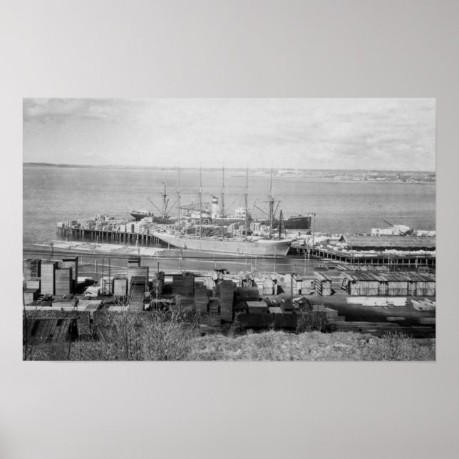 Poster Bellingham, WA Docks Vue des navires de bois (Devant)