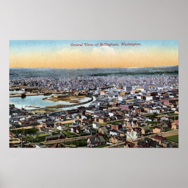 Poster Bellingham, Washington - Aerial of City (Devant)