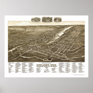 Poster Beloit, carte panoramique de WI - 1890