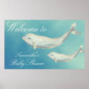 Poster Beluga Whale Maman et Baby shower de veau Bienvenu