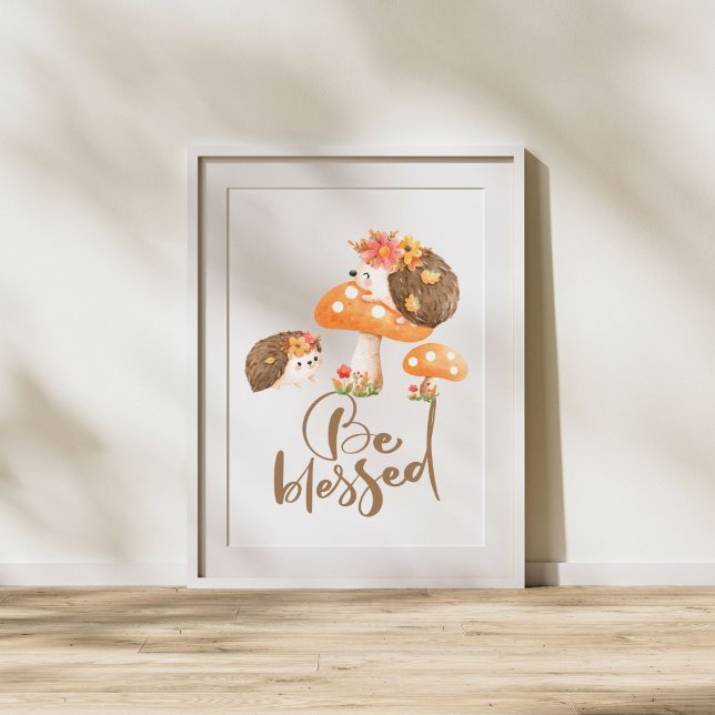 Poster Bénédiction d'automne : Hérisson de bébé et champi (Créateur téléchargé)