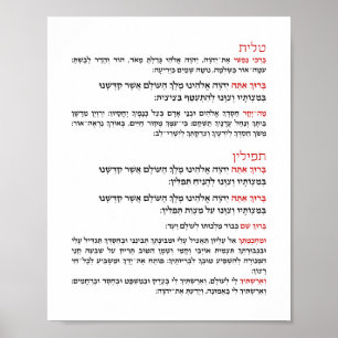 Poster Bénédiction hébraïque pour Tallit et Tefillin
