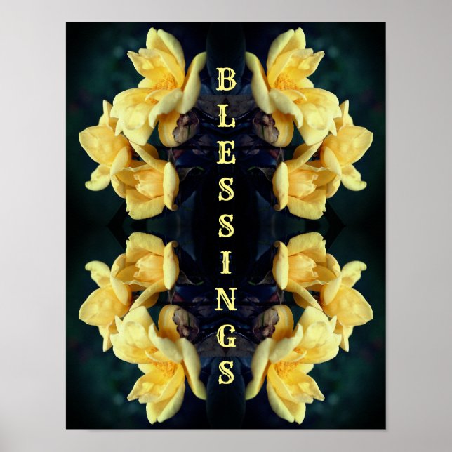 Poster Bénédictions Roses Jaunes Mots Abstraits Inspirant (Devant)