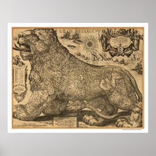 Poster Benelux Leo Belgicus Carte de l'Europe 1611