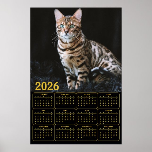 Poster Bengal Cat 2026 Calendar (Devant)
