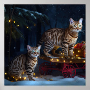 Poster Bengale Chat Snowy Sleigh Ride Décor de Noël