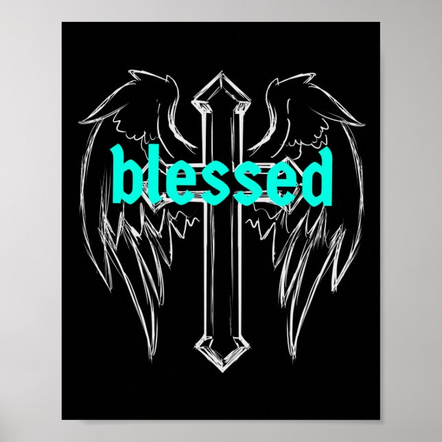 Poster Béni avec des ailes de croix et d'anges (Devant)