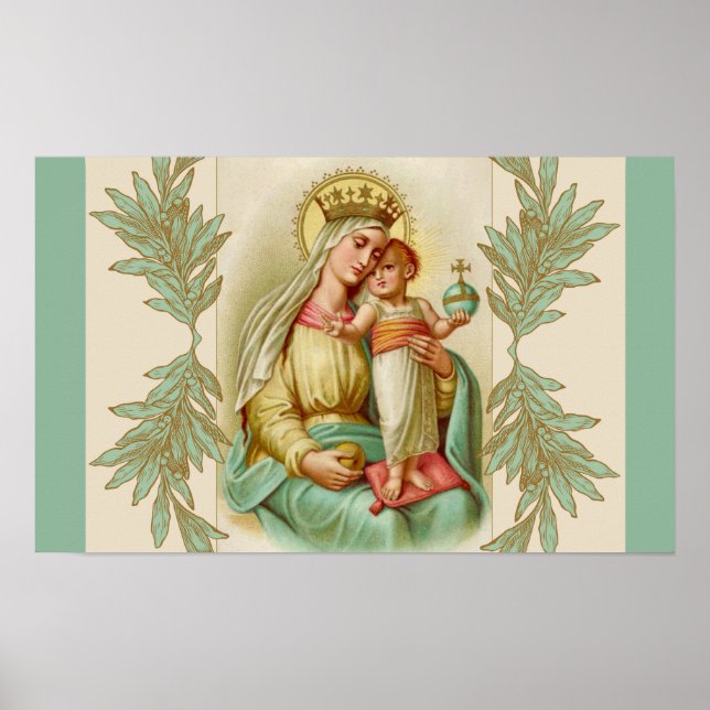 Poster Béni Mère tenant le Globe de Jésus-Enfant (Devant)