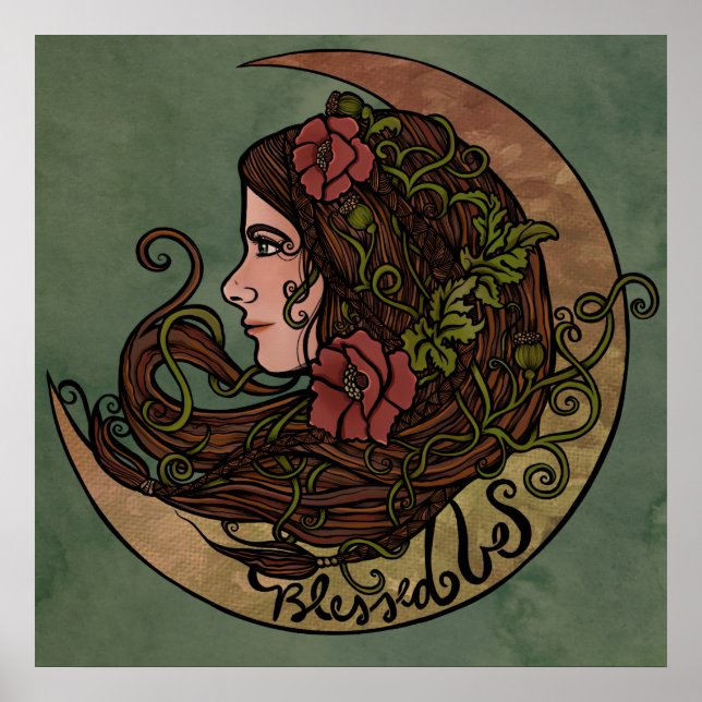 Poster Béni Soit La Déesse Lune Art Pagan (Devant)