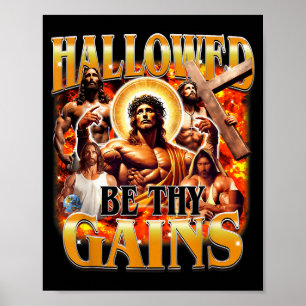 Poster Bénis Soient Tes Gains Vintage Drôle Gym Mème Jésu