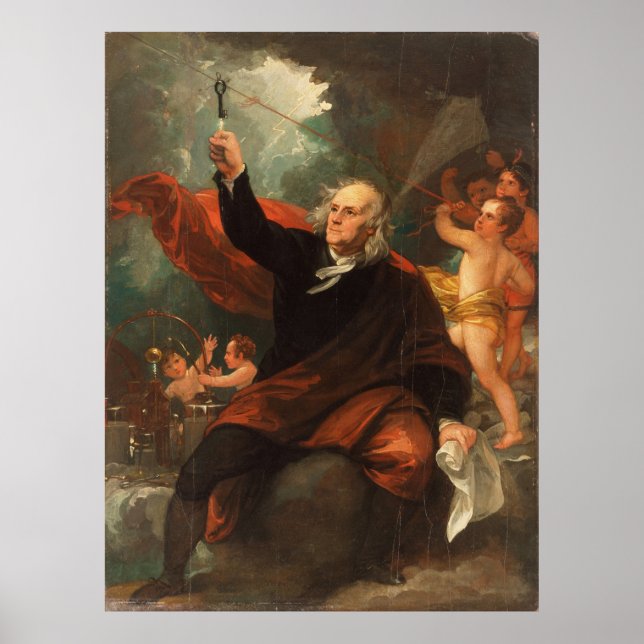 Poster Benjamin Franklin Dessin d'électricité du ciel (Devant)