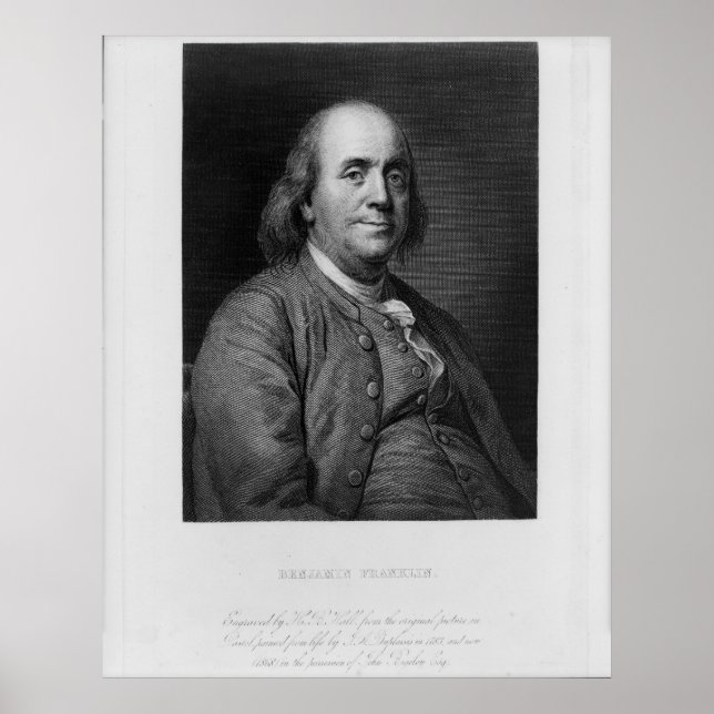 Poster BENJAMIN FRANKLIN Engraving by H.B. Hall (Devant)