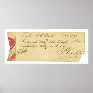 Poster Benjamin Franklin Signed Check October 2, 1787