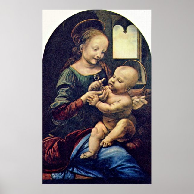 Poster Benois Madonna par Leonardo di ser Piero da Vinci (Devant)