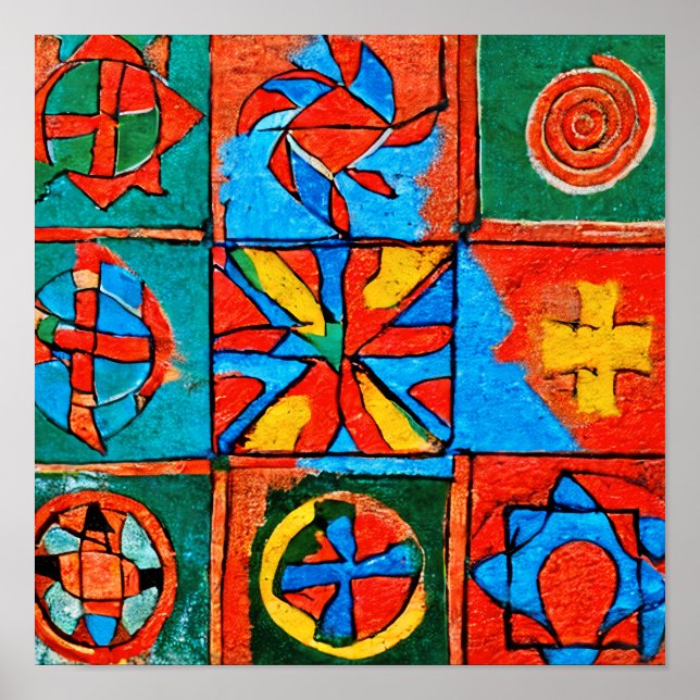 Poster Berbères Amazigh motifs, signes et symboles abstra (Devant)