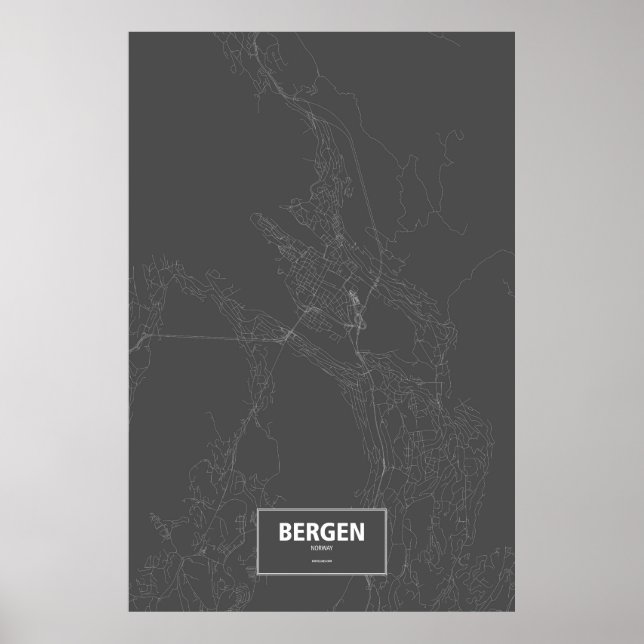 Poster Bergen, Norvège (blanc sur noir) (Devant)