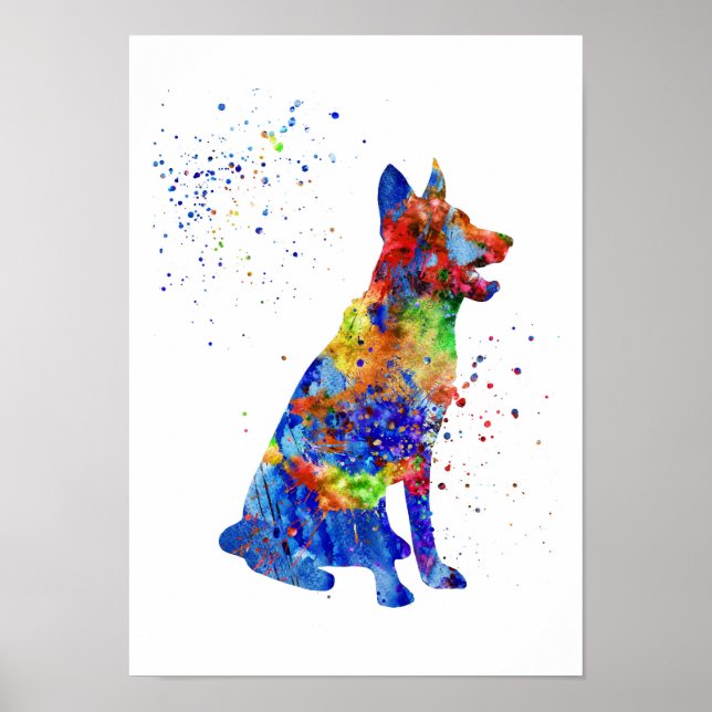 Poster berger allemand, aquarelle berger allemand (Devant)