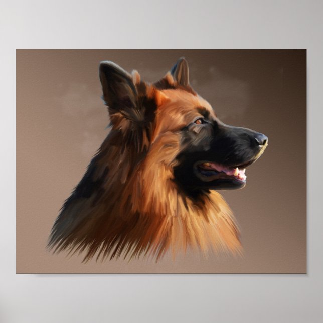 Poster Berger allemand Aquarelle de chien Portrait d'art (Devant)