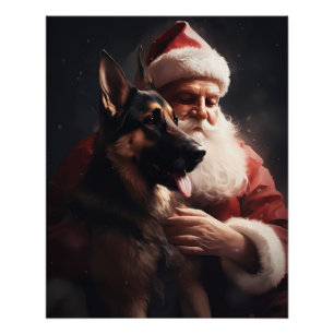 Poster Berger Allemand avec le Père Noël Festif Noël