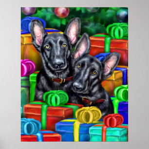 Poster Berger allemand Cadeaux ouverts Noir Noël