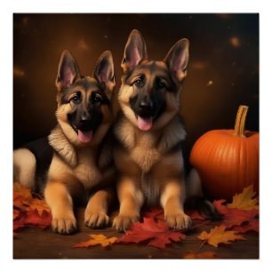 Poster Berger Allemand Chiot Citrouille d'automne