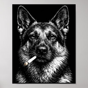 Poster berger allemand fumant mème drôle de chien gangste