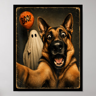 Poster Berger Allemand Halloween Fantôme Selfie Boo Chien