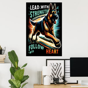 Poster Berger Allemand Leaping Avec Force et Coeur