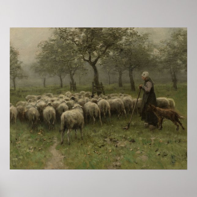 Poster Berger avec un troupeau de moutons, Anton Mauve (Devant)