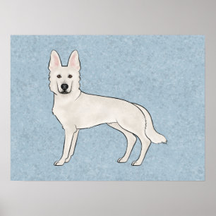 Poster Berger Blanc Suisse Blanc GSD Chien de Dessin Anim