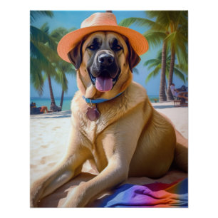 Poster Berger d'Anatolie sur la plage, cadeau d'été pour