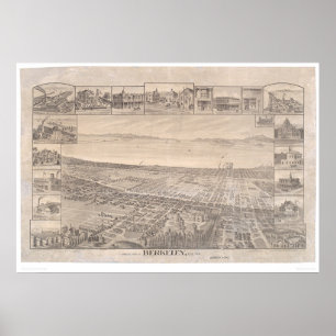 Poster Berkeley, CA. Carte panoramique 1891 (0099A) - Res