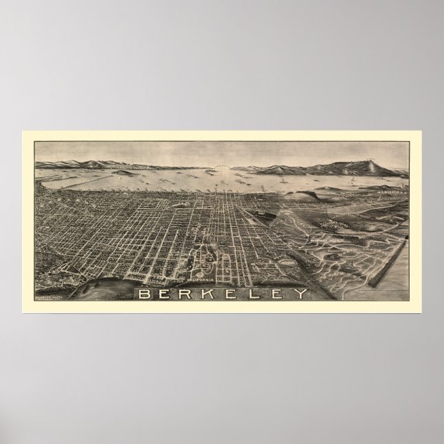 Poster Berkeley, CA Carte panoramique - 1909 (Devant)