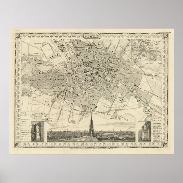 Poster Berlin 1850 Map, Historic German City Illustration (Devant)