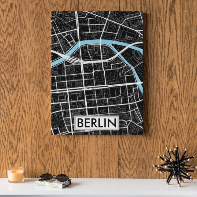 Poster Berlin Allemagne - Carte de la ville noire (Berlin Germany City Map)