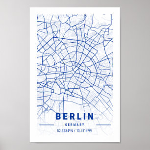 Poster Berlin Allemagne City Plan bleu