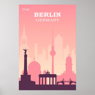 Poster Berlin Allemagne Vintage voyage rose