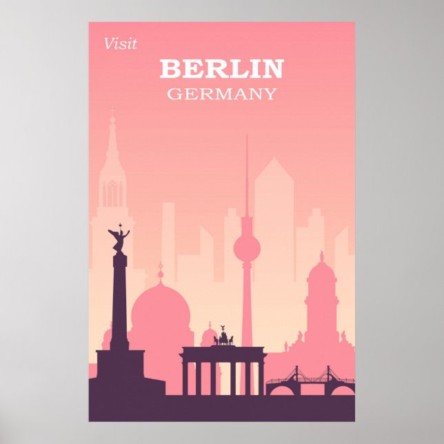 Poster Berlin Allemagne Vintage voyage rose (Devant)