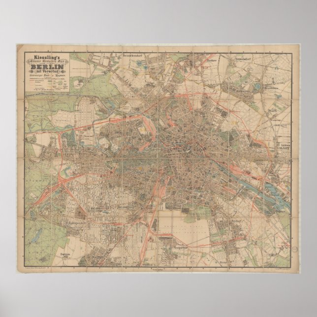 Poster Berlin Map c.1897 – Kiessling’s Detailed City Plan (Devant)
