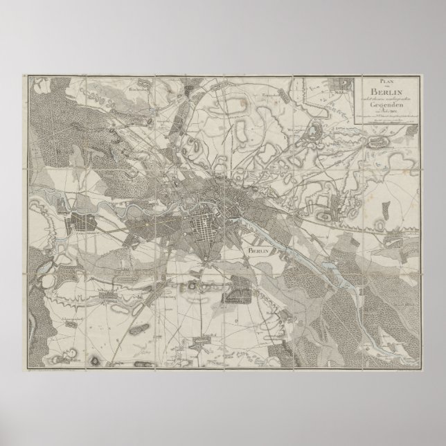 Poster Berlin Map, Plan of the City, Surrounding District (Devant)
