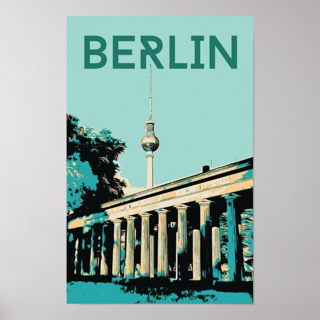 Poster Berlin vue avec Fernsehturm illustration Allemagne (Devant)