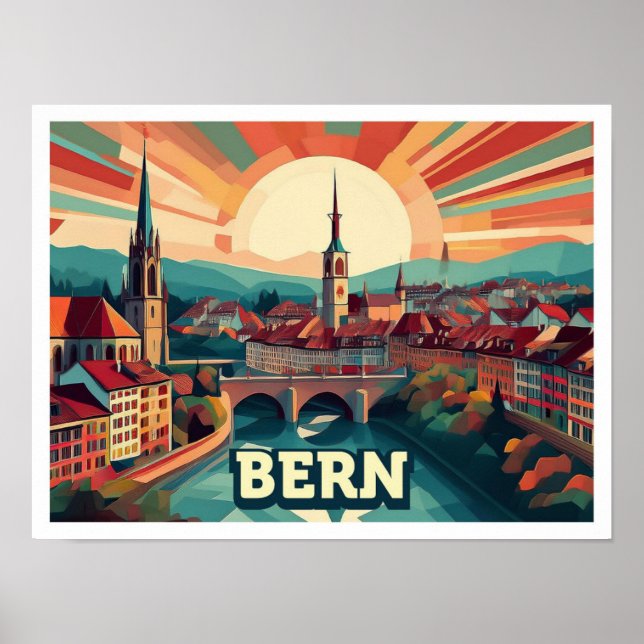 Poster Berne Suisse artistique coloré (Devant)